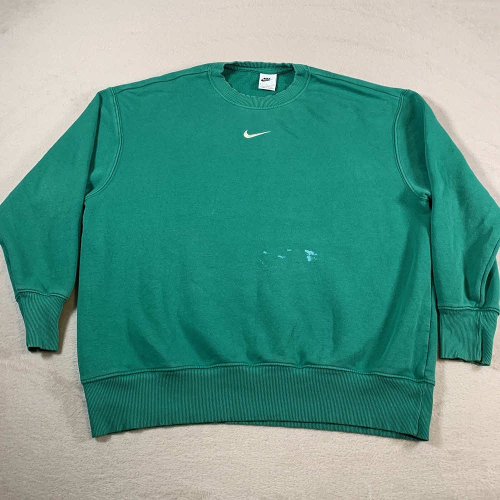 Nike Sweater Mens Small Green Center Swoosh Sweatshirt Oversized Pullover Y2K